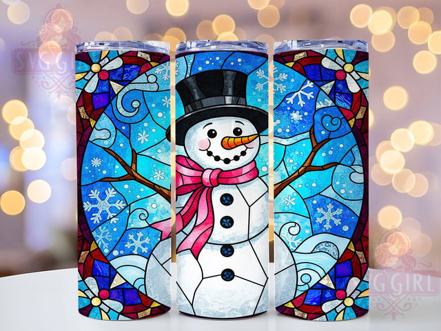 Christmas Stained Glass Snowman Tumbler, Snowman Glass Wrap, Holiday Stained Glass Sublimation, 20oz Snowman Tumbler, Festive Glass Art, Winter Snowman Mug, Seasonal Glass Cup Sublimation SvggirlplusArt 