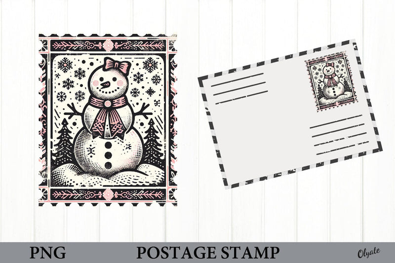 Christmas Stamp Sublimation. Snowman Postage Stamp PNG Sublimation Olga Terlyanskaya 