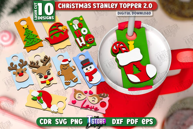 Christmas Stanley Topper Laser Cut Bundle, Christmas Tumbler Topper SVG, Christmas Party Accessories, Party Decorations SVG, Stanley Name Plate SVG The T Store Design 