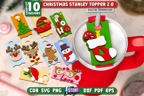 Christmas Stanley Topper Laser Cut Bundle, Christmas Tumbler Topper SVG, Christmas Party Accessories, Party Decorations SVG, Stanley Name Plate SVG The T Store Design 