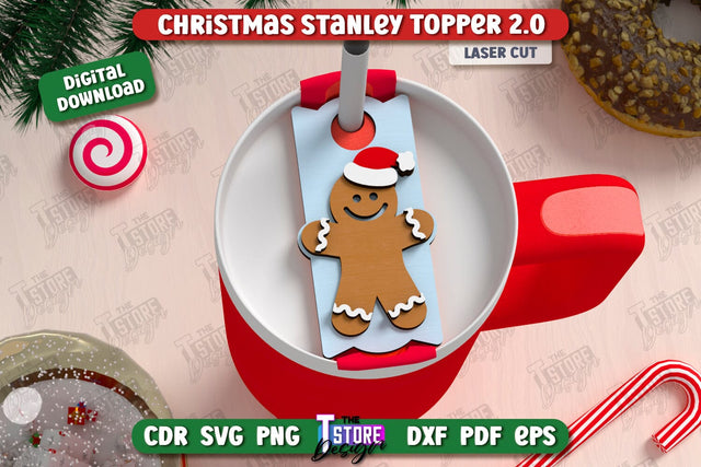 Christmas Stanley Topper Laser Cut Design, Christmas Tumbler Topper SVG, Christmas Party Accessories, Party Decorations SVG, Stanley Name Plate SVG The T Store Design 