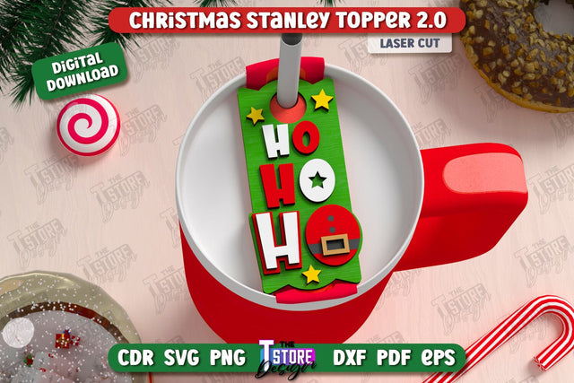 Christmas Stanley Topper Laser Cut Design, Christmas Tumbler Topper SVG, Christmas Party Accessories, Party Decorations SVG, Stanley Name Plate SVG The T Store Design 