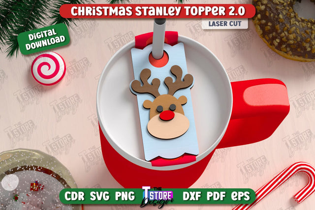 Christmas Stanley Topper Laser Cut Design, Christmas Tumbler Topper SVG, Christmas Party Accessories, Party Decorations SVG, Stanley Name Plate SVG The T Store Design 