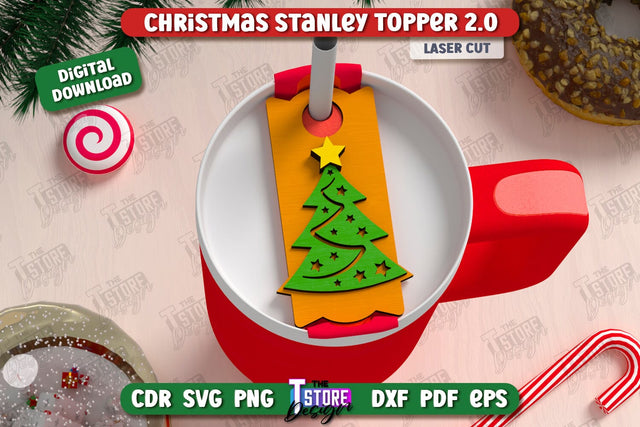 Christmas Stanley Topper Laser Cut Design, Christmas Tumbler Topper SVG, Christmas Party Accessories, Party Decorations SVG, Stanley Name Plate SVG The T Store Design 