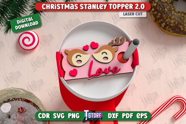 Christmas Stanley Topper Laser Cut Design, Christmas Tumbler Topper SVG, Christmas Party Accessories, Party Decorations SVG, Stanley Name Plate SVG The T Store Design 