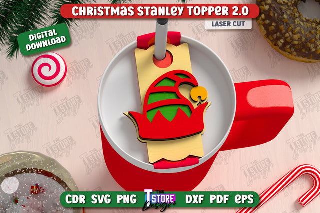 Christmas Stanley Topper Laser Cut Design, Christmas Tumbler Topper SVG, Christmas Party Accessories, Party Decorations SVG, Stanley Name Plate SVG The T Store Design 