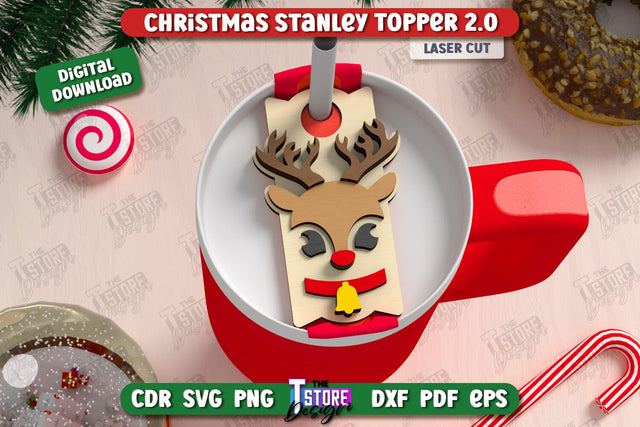 Christmas Stanley Topper Laser Cut Design, Christmas Tumbler Topper SVG, Christmas Party Accessories, Party Decorations SVG, Stanley Name Plate SVG The T Store Design 