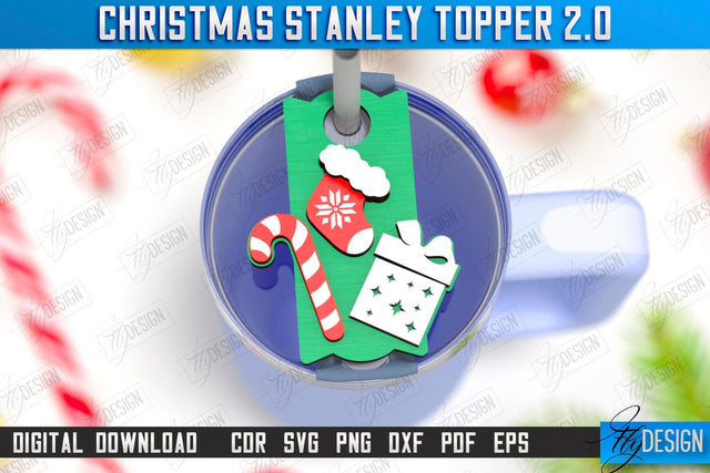 Christmas Stanley Topper Laser Cut | Stanley Cup Gift Tag | Tumbler Tag | Stanley Cup Accessories | CNC File SVG Fly Design 