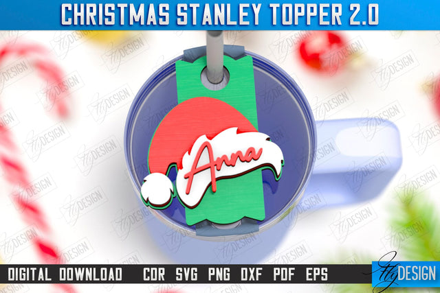Christmas Stanley Topper Laser Cut | Stanley Cup Gift Tag | Tumbler Tag | Stanley Cup Accessories | CNC File SVG Fly Design 
