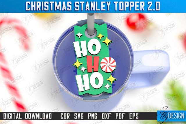 Christmas Stanley Topper Laser Cut | Stanley Cup Gift Tag | Tumbler Tag | Stanley Cup Accessories | CNC File SVG Fly Design 