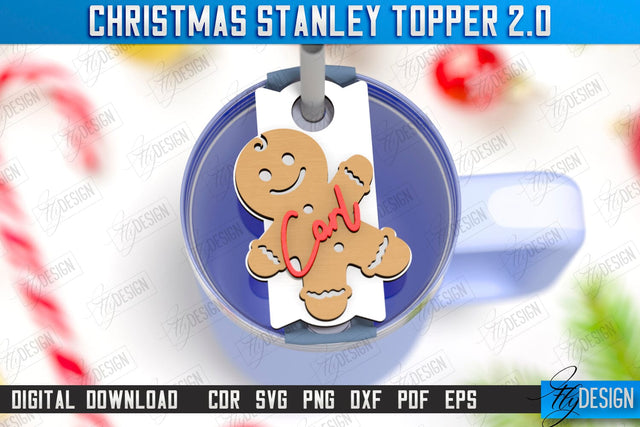 Christmas Stanley Topper Laser Cut | Stanley Cup Gift Tag | Tumbler Tag | Stanley Cup Accessories | CNC File SVG Fly Design 