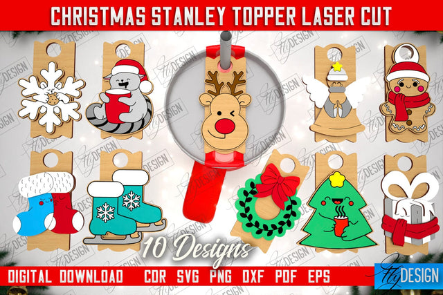 Christmas Stanley Toppers Bundle | Stanley Cup Gift Tags | Tumbler Tags | Stanley Cup Accessories | CNC Files SVG Fly Design 