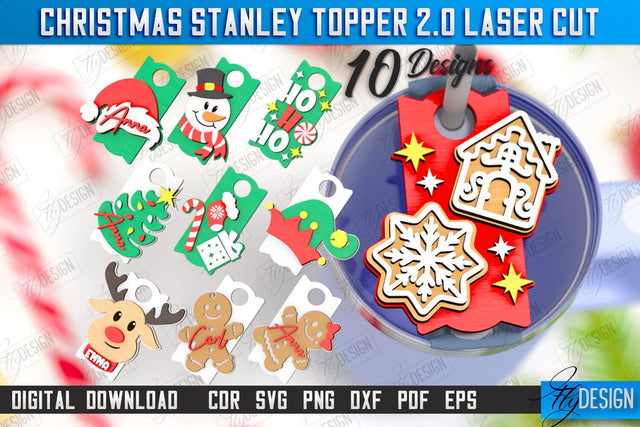 Christmas Stanley Toppers Laser Cut Bundle | Stanley Cup Gift Tag | Tumbler Tag | Stanley Cup Accessories | CNC Files SVG Fly Design 