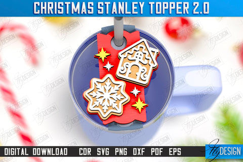 Christmas Stanley Toppers Laser Cut Bundle | Stanley Cup Gift Tag | Tumbler Tag | Stanley Cup Accessories | CNC Files SVG Fly Design 