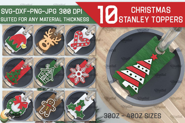 Christmas Stanley Toppers Laser Cut Bundle. Xmas tumbler decor SVG SVG Evgenyia Guschina 