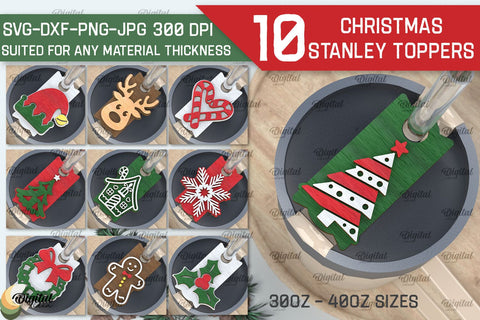 Christmas Stanley Toppers Laser Cut Bundle. Xmas tumbler decor SVG SVG Evgenyia Guschina 