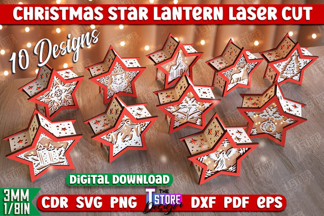 Christmas Star Lantern Bundle | 3D Lantern | Night Light | Christmas Décor | CNC Files SVG The T Store Design 