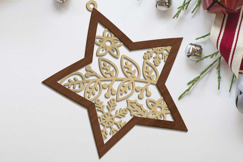 CHRISTMAS STARS ORNAMENTS SET, Decorative Template, Wood Cut and Paper Cut Files SVG LaserCutano 