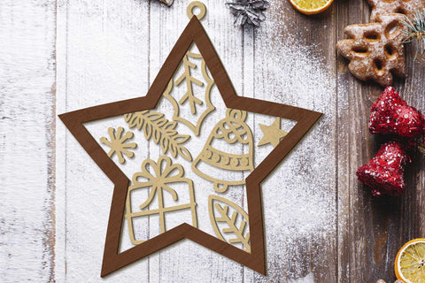 CHRISTMAS STARS ORNAMENTS SET, Decorative Template, Wood Cut and Paper Cut Files SVG LaserCutano 