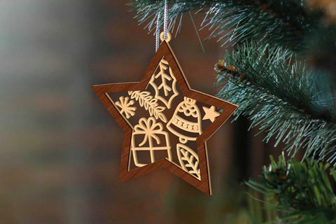 CHRISTMAS STARS ORNAMENTS SET, Decorative Template, Wood Cut and Paper Cut Files SVG LaserCutano 
