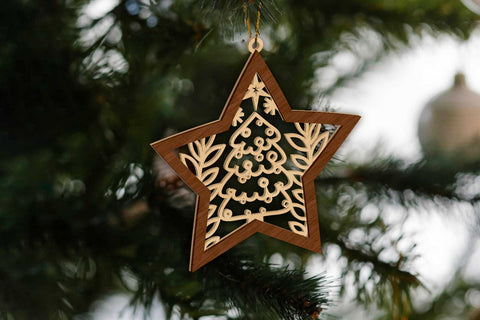 CHRISTMAS STARS ORNAMENTS SET, Decorative Template, Wood Cut and Paper Cut Files SVG LaserCutano 