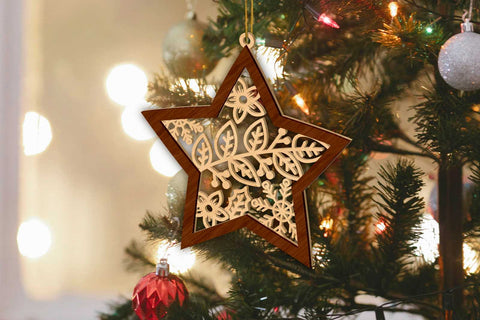 CHRISTMAS STARS ORNAMENTS SET, Decorative Template, Wood Cut and Paper Cut Files SVG LaserCutano 