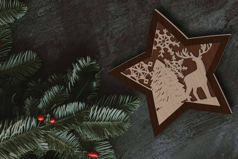 Christmas Stars Ornaments SET, Multilayer Cut Files, Wood Cut and Paper Cut Templates, Laser Cut SVG LaserCutano 