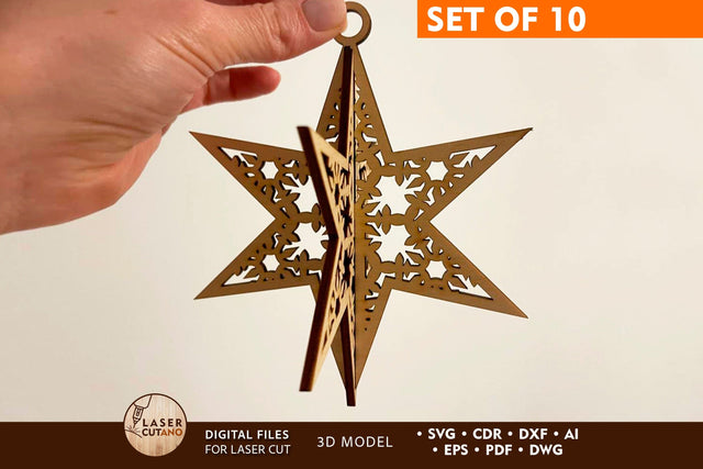 CHRISTMAS STARS Set, 3D Model Home Decor SVG LaserCutano 