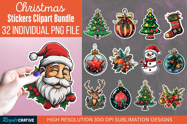 Christmas Sticker Clipart Bundle Sublimation Regulrcrative 