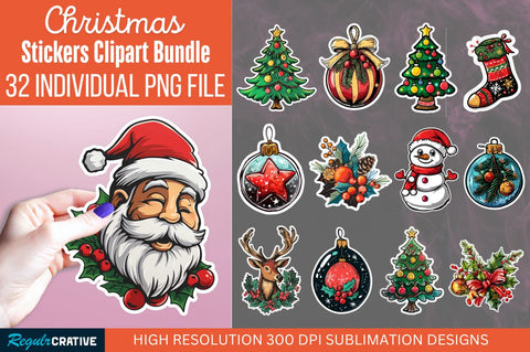 Christmas Sticker Clipart Bundle Sublimation Regulrcrative 