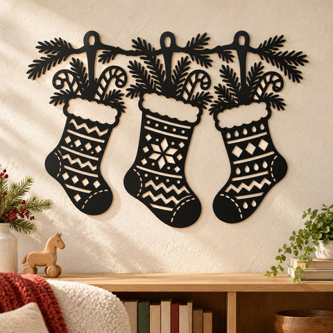 Christmas Stocking Garland Laser SVG | 3 Hanging Stockings DXF | Holiday Mantel Metal Wall Art | Christmas Plasma CNC Cutting File SVG HappyDesignStudio 