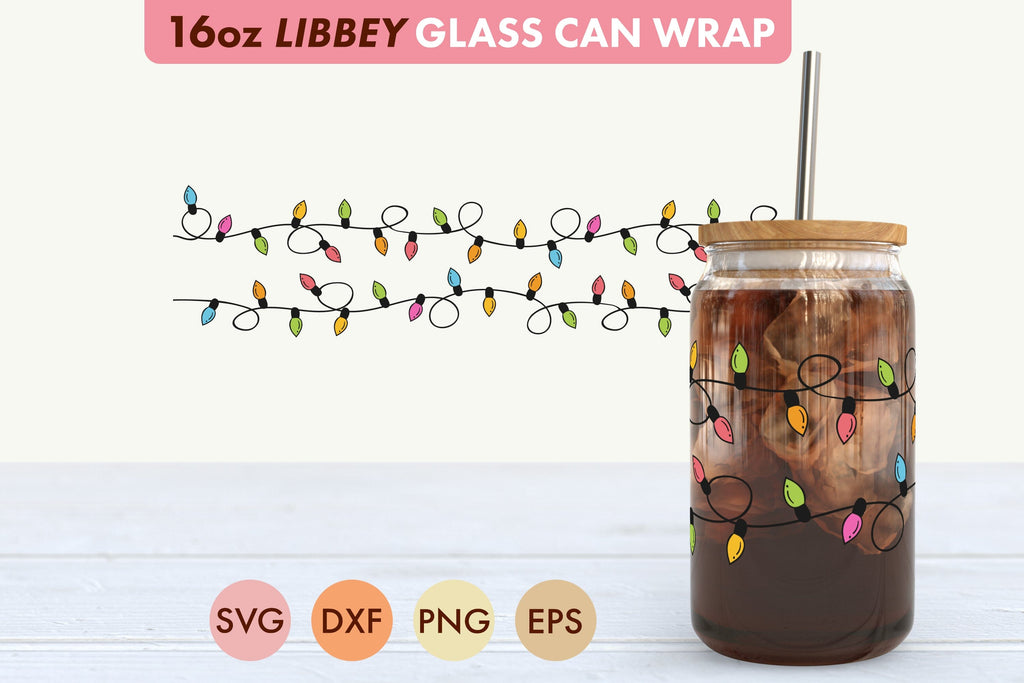 Christmas String Lights SVG PNG 16 oz Libbey Glass Can - So Fontsy