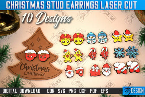 Christmas Stud Earrings Bundle | Jewelry Design | Christmas Gift Idea | CNC Files SVG Fly Design 