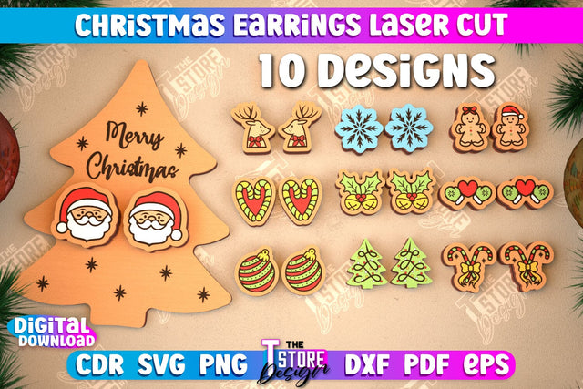 Christmas Stud Earrings Bundle | Jewelry Design | Christmas Gift Idea | CNC Files SVG The T Store Design 
