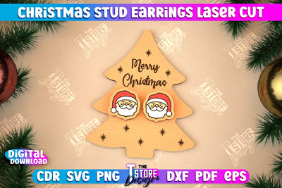 Christmas Stud Earrings | Jewelry Design | Christmas Gift Idea | CNC File SVG The T Store Design 