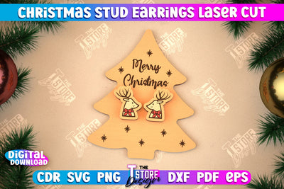 Christmas Stud Earrings | Jewelry Design | Christmas Gift Idea | CNC File SVG The T Store Design 