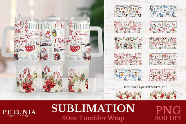 Christmas Sublimation 40oz Tumbler Wrap | 40oz Tumbler Wrap Bundle Sublimation Petunia Digital Design 