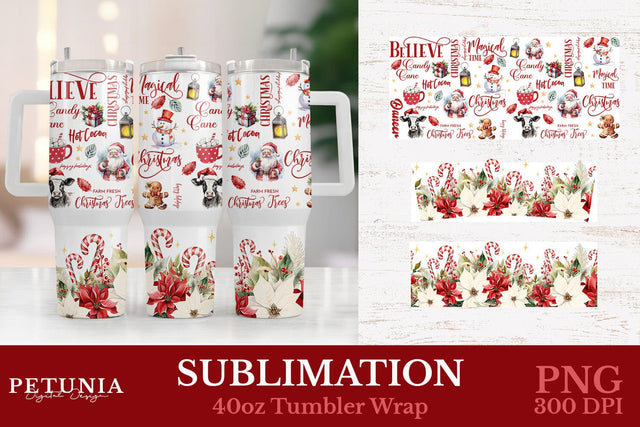 Christmas Sublimation 40oz Tumbler Wrap | 40oz Tumbler Wrap Sublimation Petunia Digital Design 