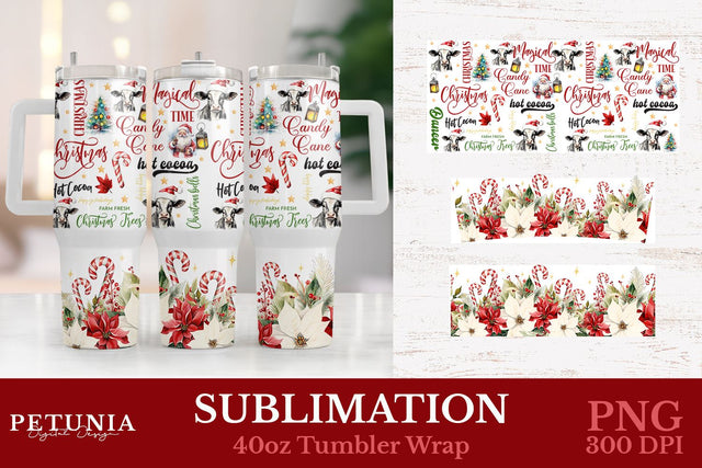 Christmas Sublimation 40oz Tumbler Wrap | 40oz Tumbler Wrap Sublimation Petunia Digital Design 