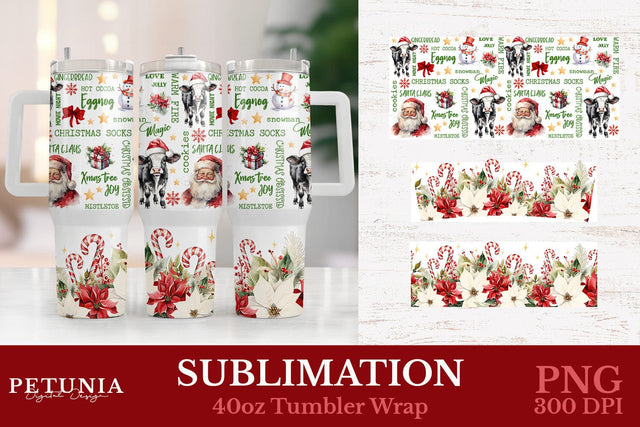 Christmas Sublimation 40oz Tumbler Wrap | 40oz Tumbler Wrap Sublimation Petunia Digital Design 