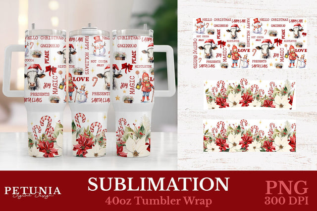 Christmas Sublimation 40oz Tumbler Wrap | 40oz Tumbler Wrap Sublimation Petunia Digital Design 
