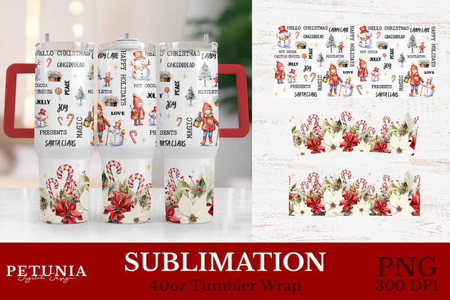 Christmas Sublimation 40oz Tumbler Wrap | 40oz Tumbler Wrap Sublimation Petunia Digital Design 