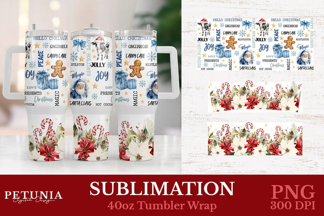 Christmas Sublimation 40oz Tumbler Wrap | 40oz Tumbler Wrap Sublimation Petunia Digital Design 