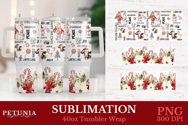 Christmas Sublimation 40oz Tumbler Wrap | 40oz Tumbler Wrap Sublimation Petunia Digital Design 