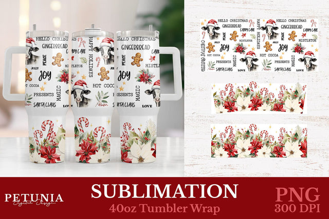 Christmas Sublimation 40oz Tumbler Wrap | 40oz Tumbler Wrap Sublimation Petunia Digital Design 
