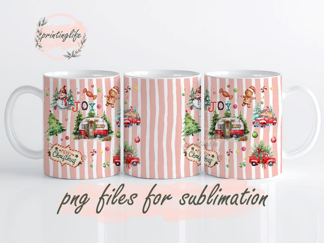Christmas Sublimation Design Digital Download PNG Digital Vintage Christmas Camper Mug Retro Truck PNG 11oz Sublimation PrintingLife 