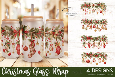 Christmas Sublimation Glass Wrap | 16oz Glass Can Wrap Sublimation Petunia Digital Design 