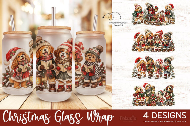 Christmas Sublimation Glass Wrap | 16oz Glass Can Wrap Sublimation Petunia Digital Design 