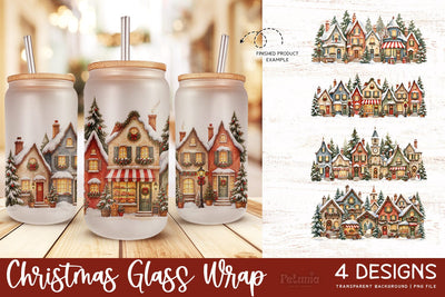 Christmas Sublimation Glass Wrap | 16oz Glass Can Wrap Sublimation Petunia Digital Design 