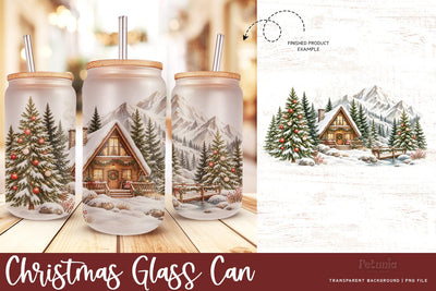 Christmas Sublimation Glass Wrap | 16oz Glass Can Wrap Sublimation Petunia Digital Design 